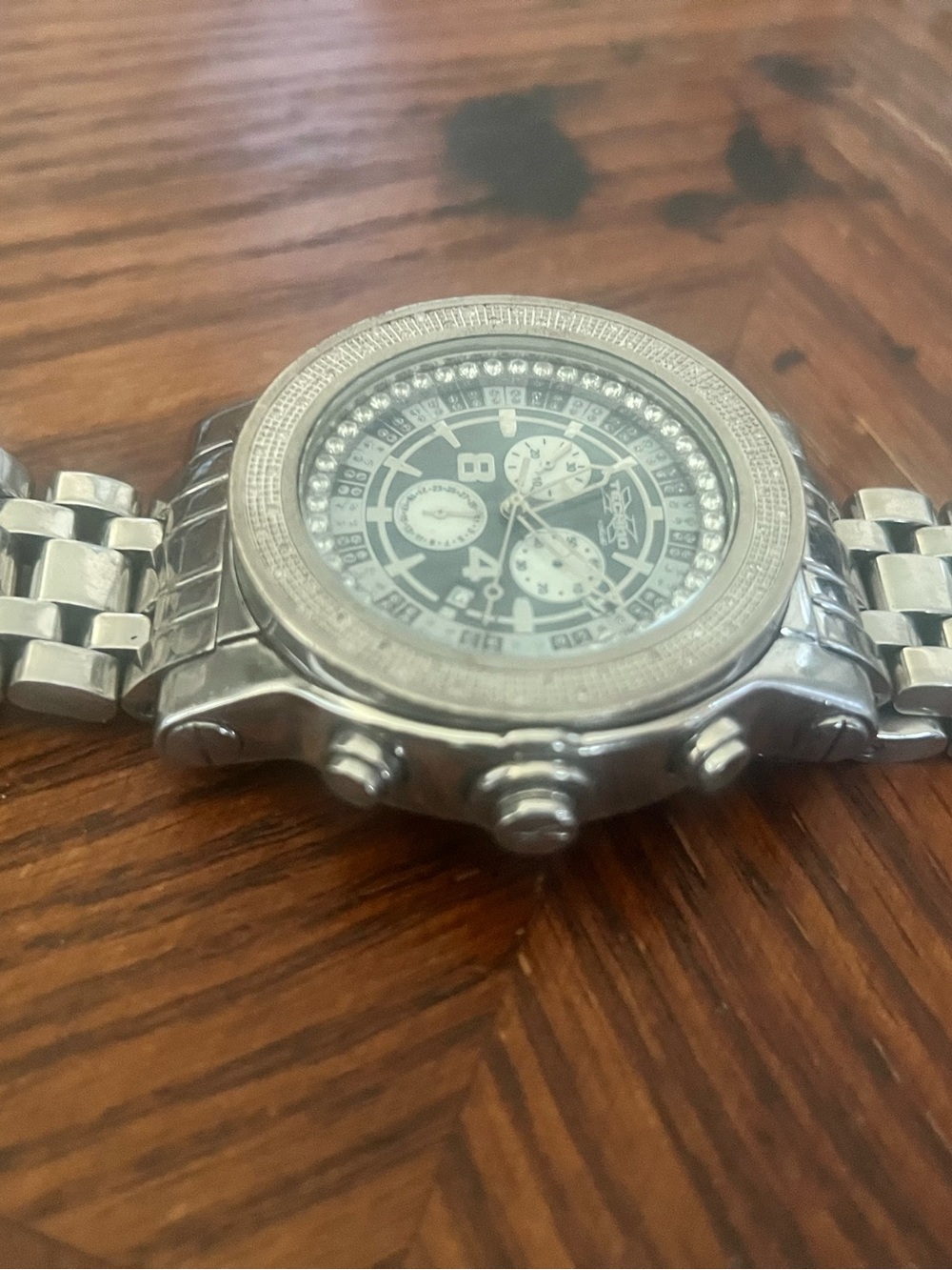 Michele Silver-Tone Men’s Chronograph Watch with Black Dial